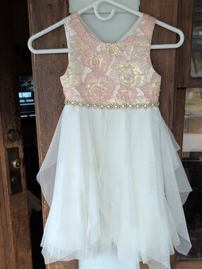 Couture Princess Girls Pink & Ivory Floral Lace /Event Party Dress